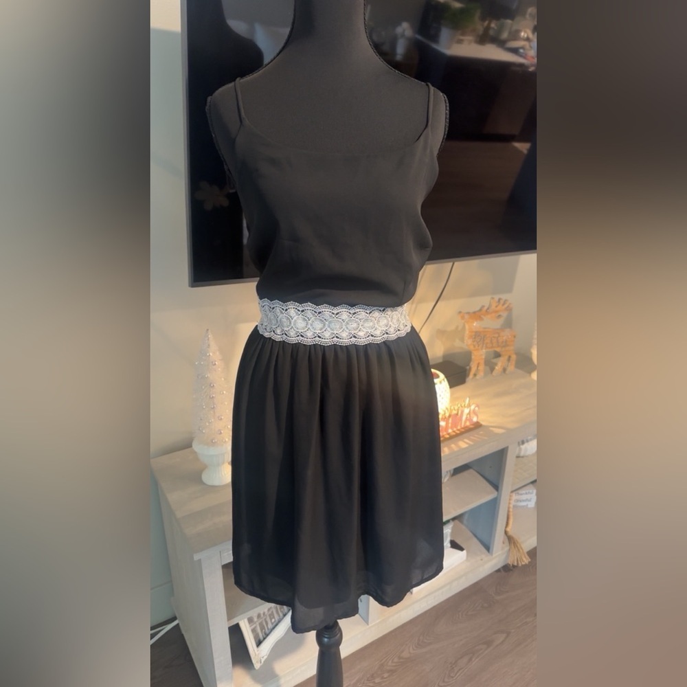 NWT Elegant Black Dress with Lace Detail